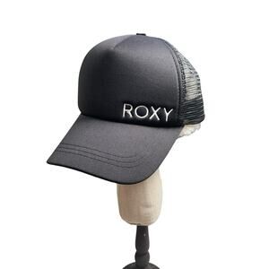 ROXY Finishline 2 Black & White Trucker Hat, White Logo, Mesh & Snap Closure